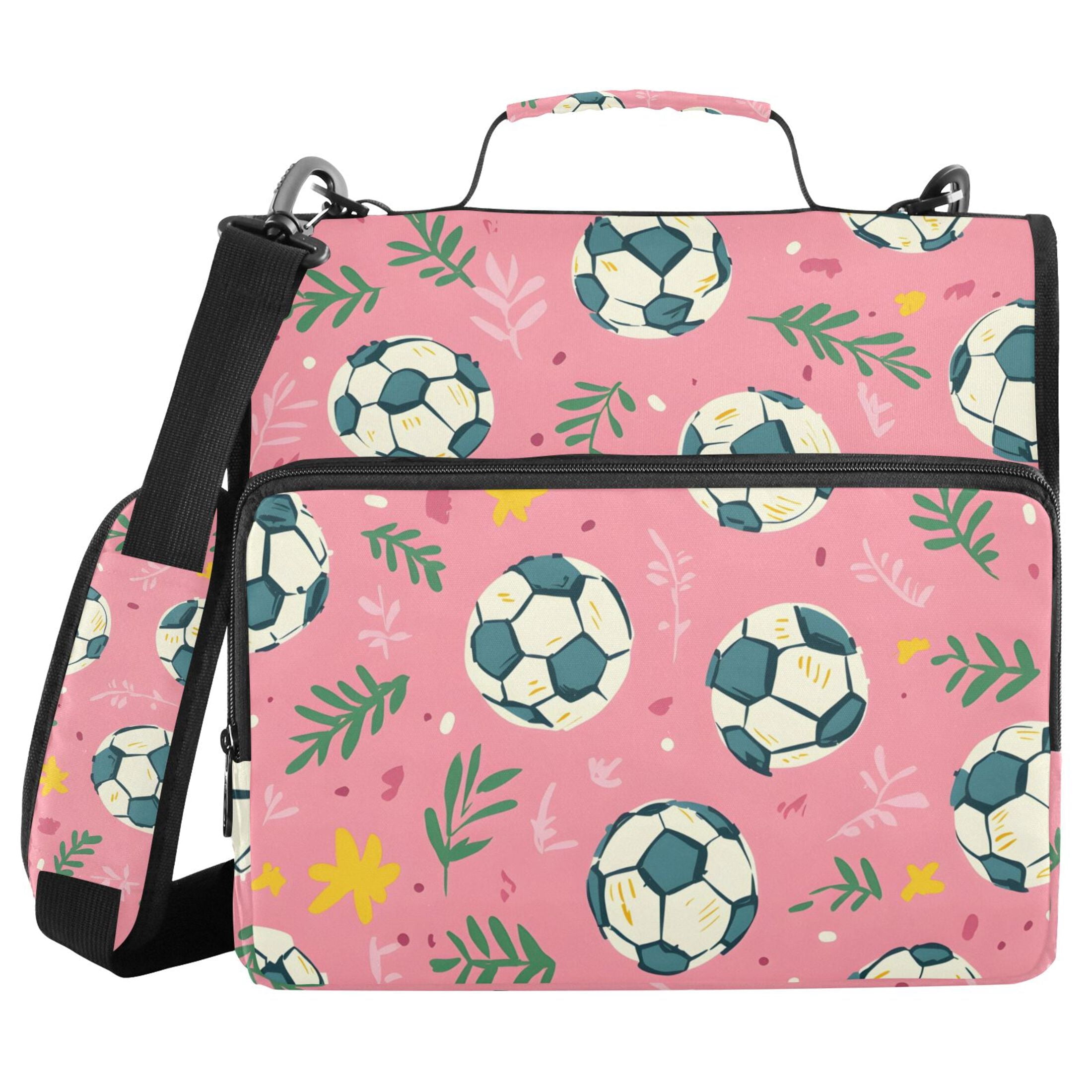 3 Ring Zipper Binder with Shoulder Strap Waterproof Trapper Keeper 2 Inch D-Ring 500 Sheets Capacity Leaves Football