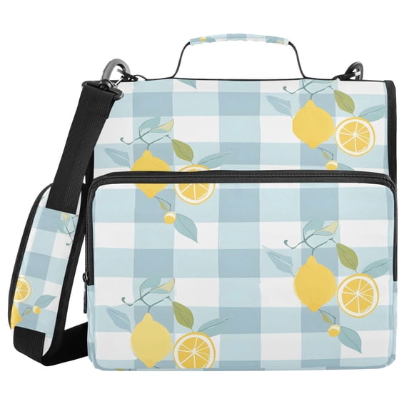 3 Ring Zipper Binder with Shoulder Strap Waterproof Trapper Keeper 2 Inch D-Ring 500 Sheets Capacity Lemons on Plaid