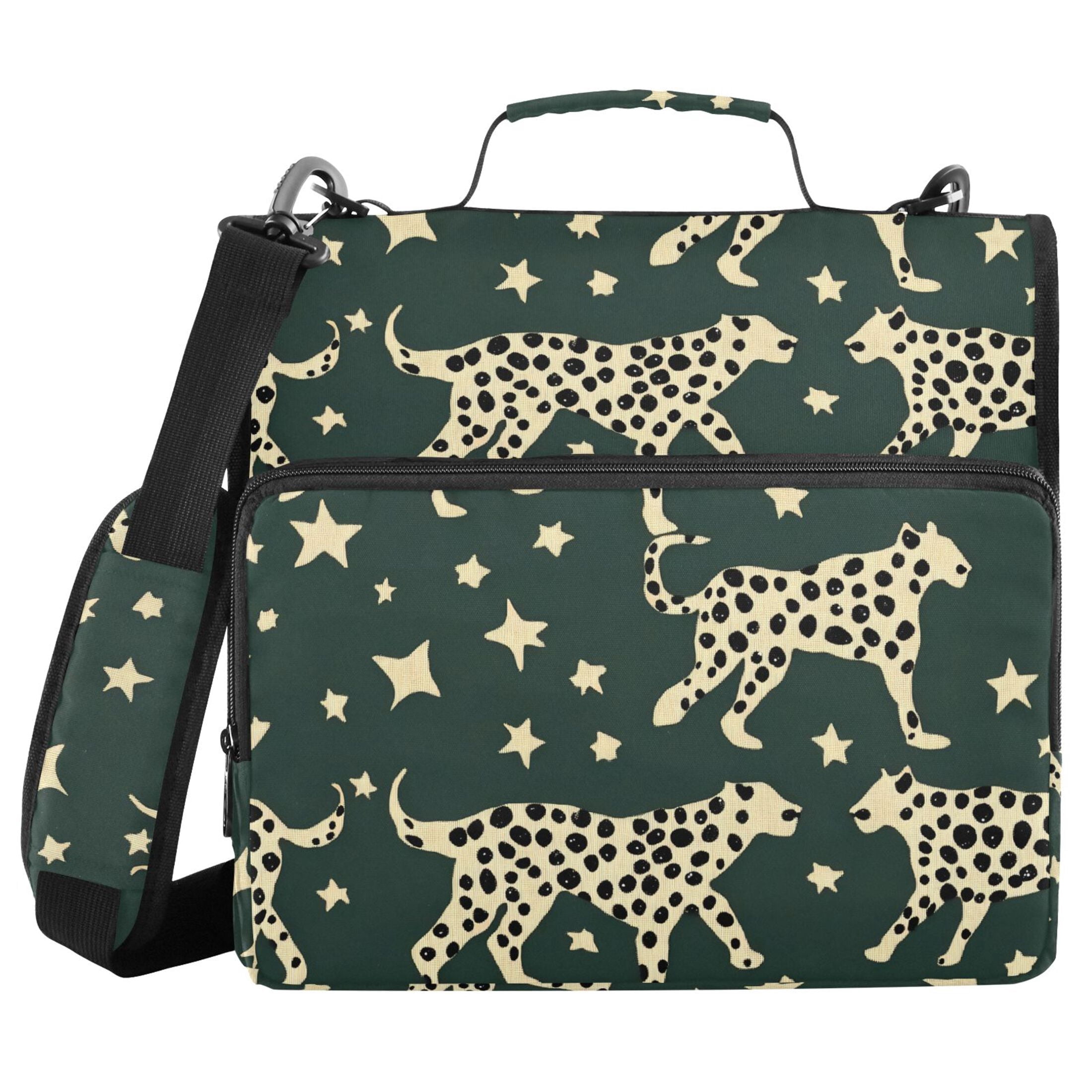 3 Ring Zipper Binder with Shoulder Strap Waterproof Trapper Keeper 2 Inch D-Ring 500 Sheets Capacity Leopard and Stars