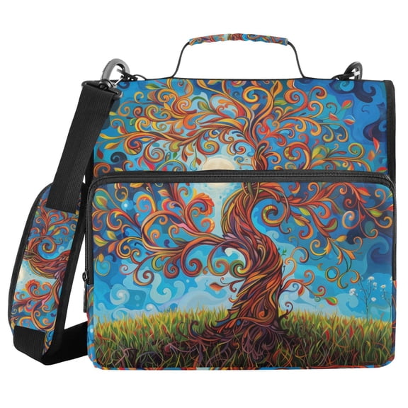 3 Ring Zipper Binder with Shoulder Strap Waterproof Trapper Keeper 2 Inch D-Ring 500 Sheets Capacity Lift Tree and Moon