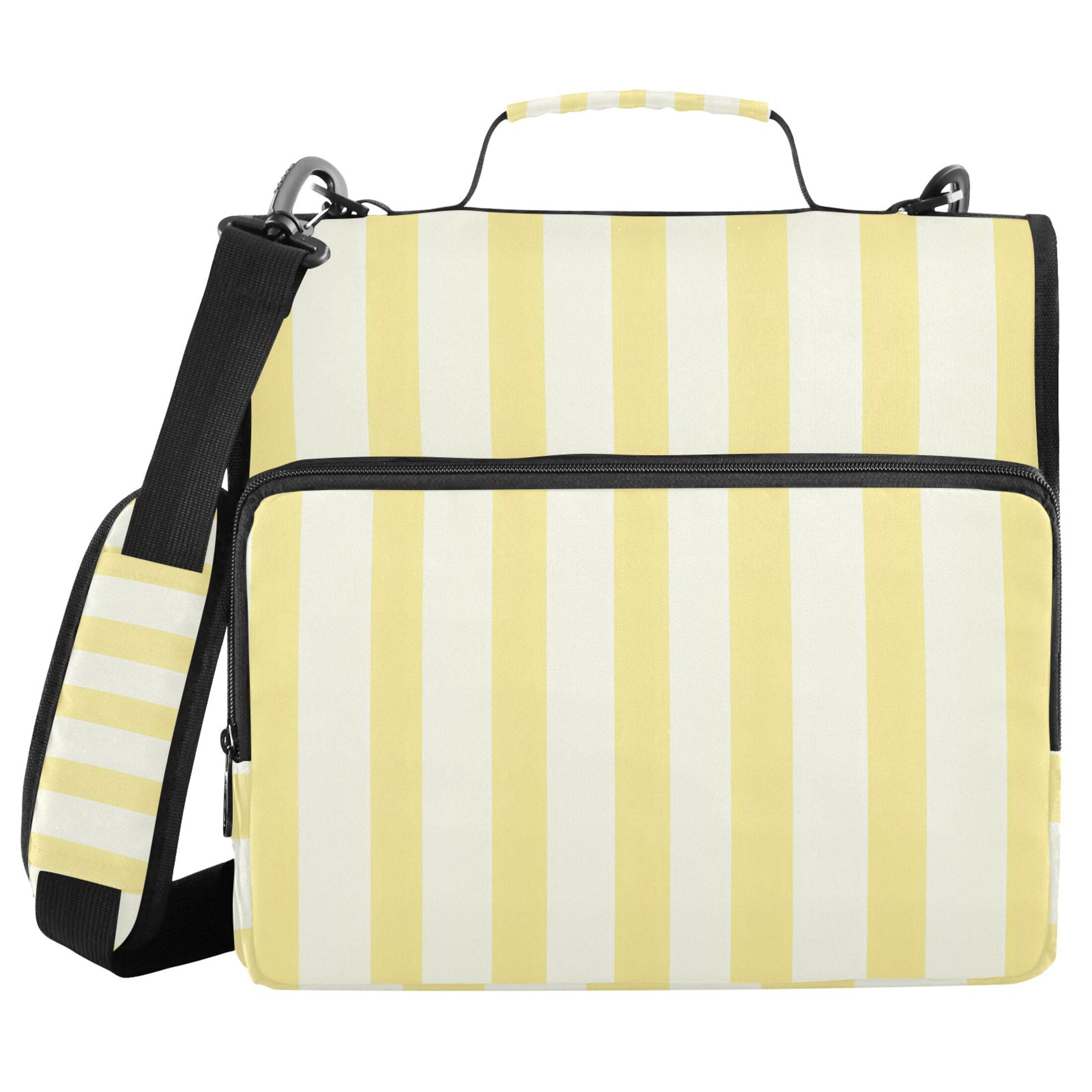 3 Ring Zipper Binder with Shoulder Strap Waterproof Trapper Keeper 2 Inch D-Ring 500 Sheets Capacity Light Yellow and Off-white Striped