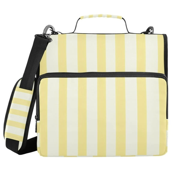 3 Ring Zipper Binder with Shoulder Strap Waterproof Trapper Keeper 1.5 Inch D-Ring 500 Sheets Capacity Light Yellow and Off-white Striped