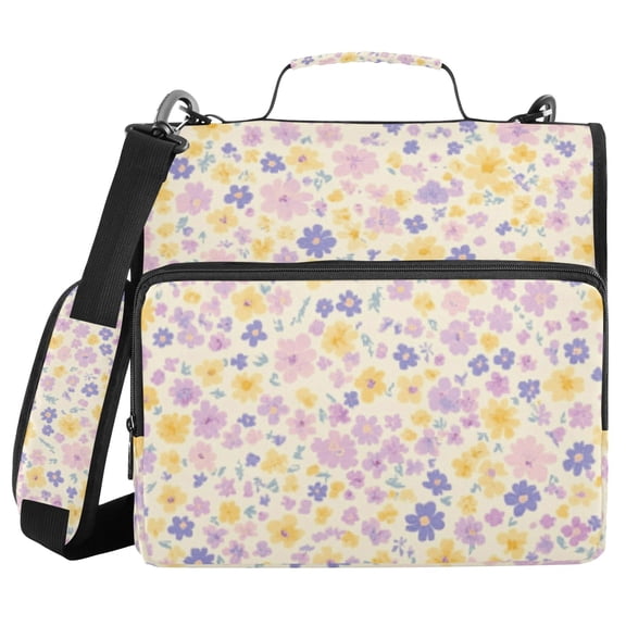 3 Ring Zipper Binder with Shoulder Strap Waterproof Trapper Keeper 2 Inch D-Ring 500 Sheets Capacity Lilac Yellow Tiny Flower