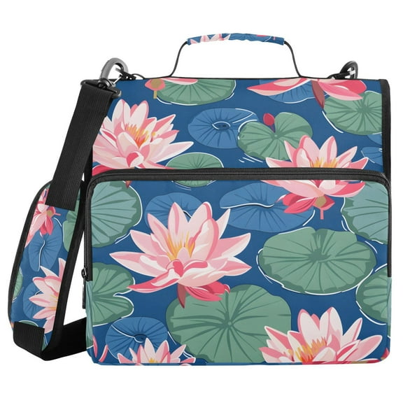 3 Ring Zipper Binder with Shoulder Strap Waterproof Trapper Keeper 1.5 Inch D-Ring 500 Sheets Capacity Lily Flower and Lotus Leaf
