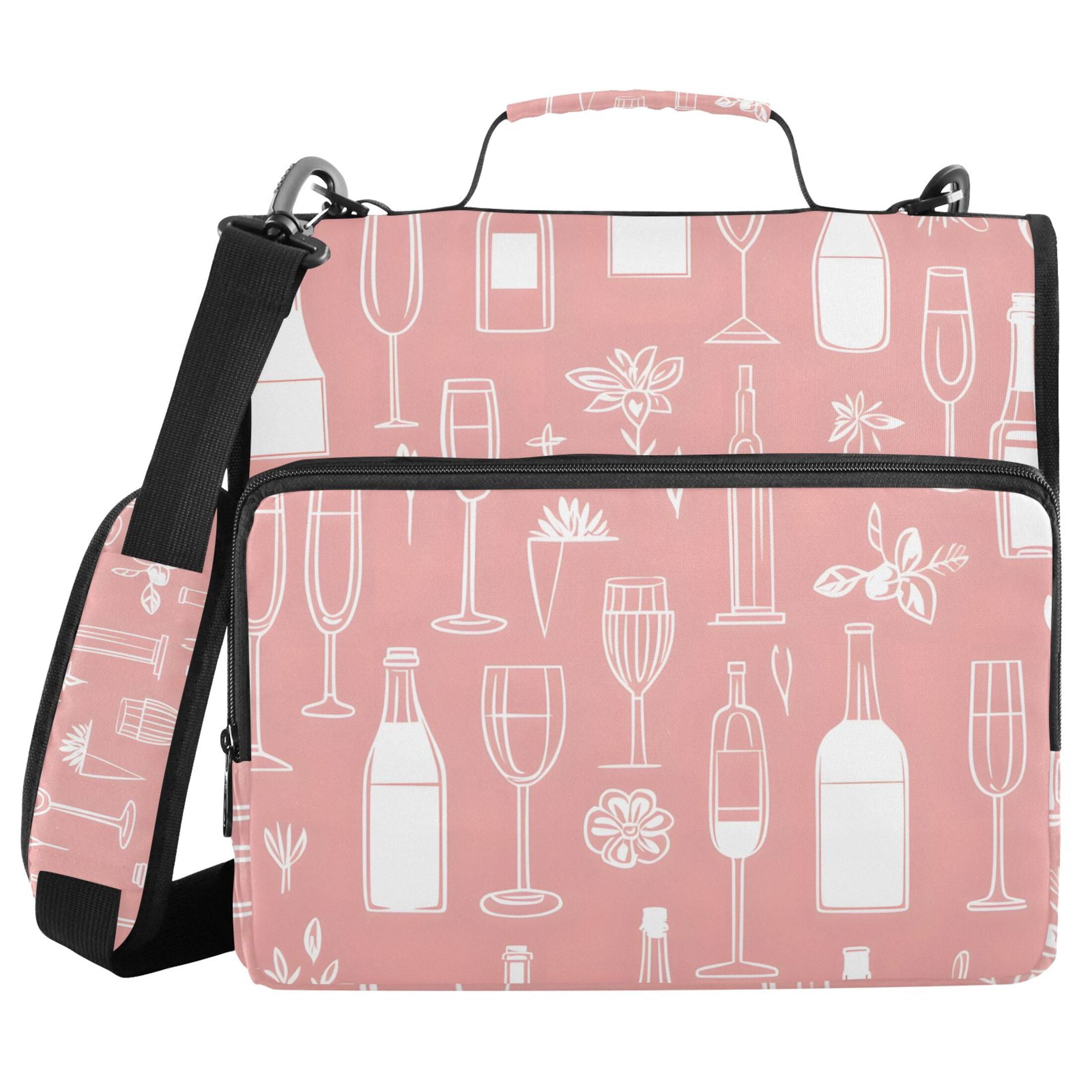 3 Ring Zipper Binder with Shoulder Strap Waterproof Trapper Keeper 2 Inch D-Ring 500 Sheets Capacity Lines Wine Bottle Glass