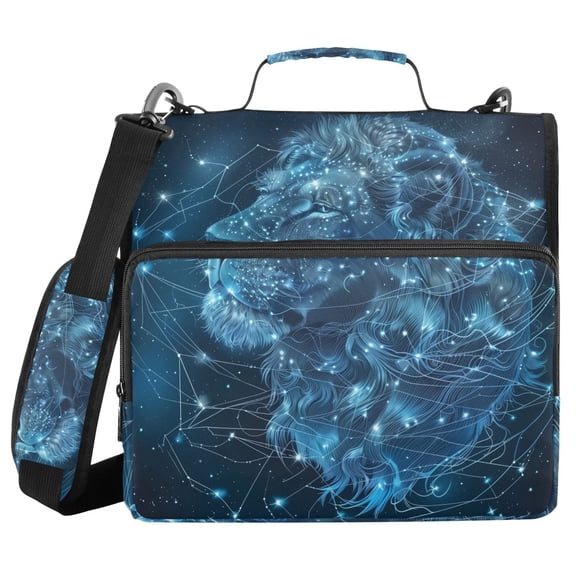 3 Ring Zipper Binder with Shoulder Strap Waterproof Trapper Keeper 2 Inch D-Ring 500 Sheets Capacity Lion Head and Star