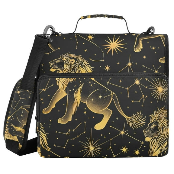 3 Ring Zipper Binder with Shoulder Strap Waterproof Trapper Keeper 1.5 Inch D-Ring 500 Sheets Capacity Lion Outline and Star