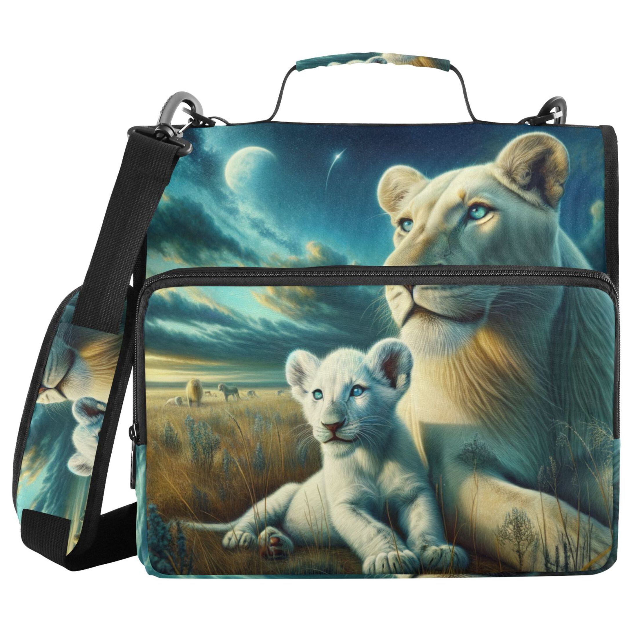 3 Ring Zipper Binder with Shoulder Strap Waterproof Trapper Keeper 2 Inch D-Ring 500 Sheets Capacity Lioness on Grasslands