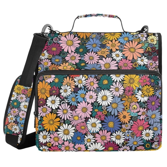 3 Ring Zipper Binder with Shoulder Strap Waterproof Trapper Keeper 2 Inch D-Ring 500 Sheets Capacity Little Beautiful Daisy Flower