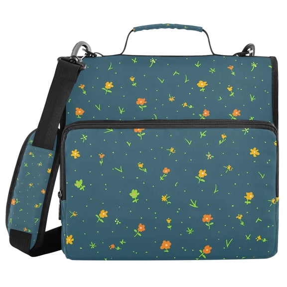 3 Ring Zipper Binder with Shoulder Strap Waterproof Trapper Keeper 2 Inch D-Ring 500 Sheets Capacity Little Flower and Grass