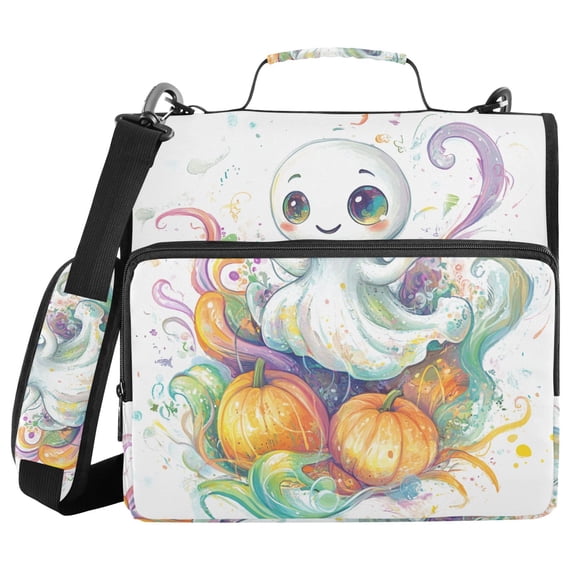 3 Ring Zipper Binder with Shoulder Strap Waterproof Trapper Keeper 2 Inch D-Ring 500 Sheets Capacity Lovely Ghost Pumpkin