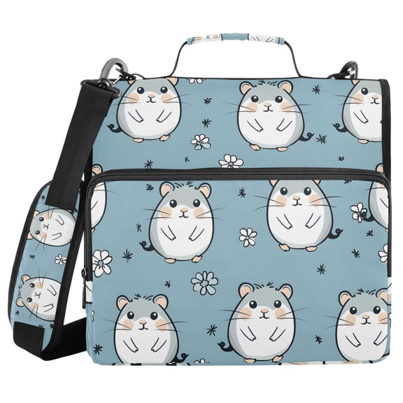 3 Ring Zipper Binder with Shoulder Strap Waterproof Trapper Keeper 2 Inch D-Ring 500 Sheets Capacity Lovely Hamster and Flower