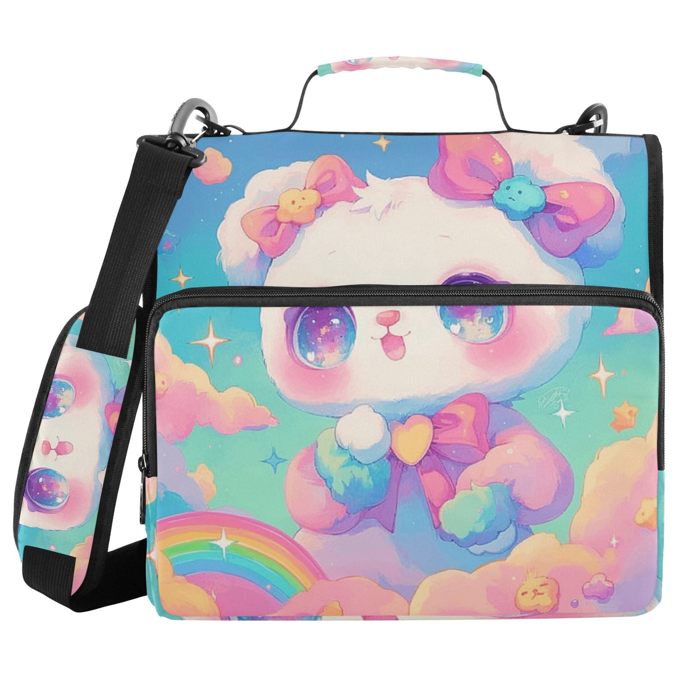 3 Ring Zipper Binder with Shoulder Strap Waterproof Trapper Keeper 2 Inch D-Ring 500 Sheets Capacity Lovely Panda and Rainbow