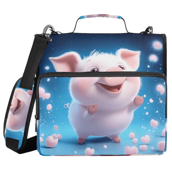 3 Ring Zipper Binder with Shoulder Strap Waterproof Trapper Keeper 2 Inch D-Ring 500 Sheets Capacity Lovely Pig and Petals