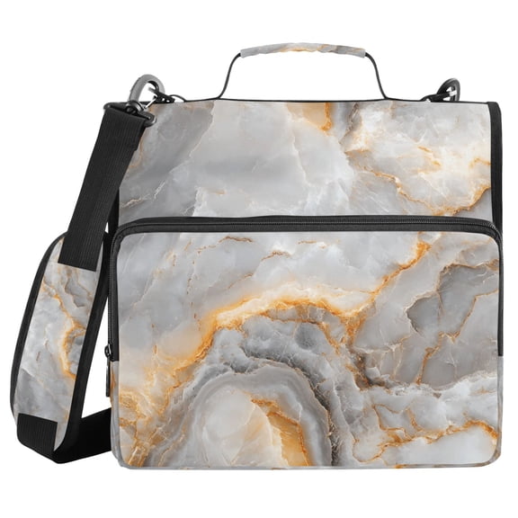 3 Ring Zipper Binder with Shoulder Strap Waterproof Trapper Keeper 2 Inch D-Ring 500 Sheets Capacity Marble Texture