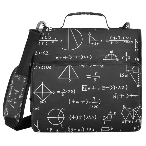 3 Ring Zipper Binder with Shoulder Strap Waterproof Trapper Keeper 2 Inch D-Ring 500 Sheets Capacity Mathematics Blackboard