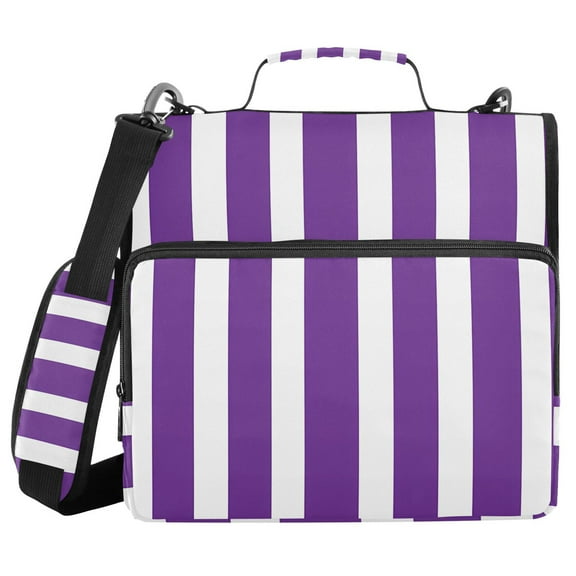 3 Ring Zipper Binder with Shoulder Strap Waterproof Trapper Keeper 1.5 Inch D-Ring 500 Sheets Capacity Modena Purple and White Striped