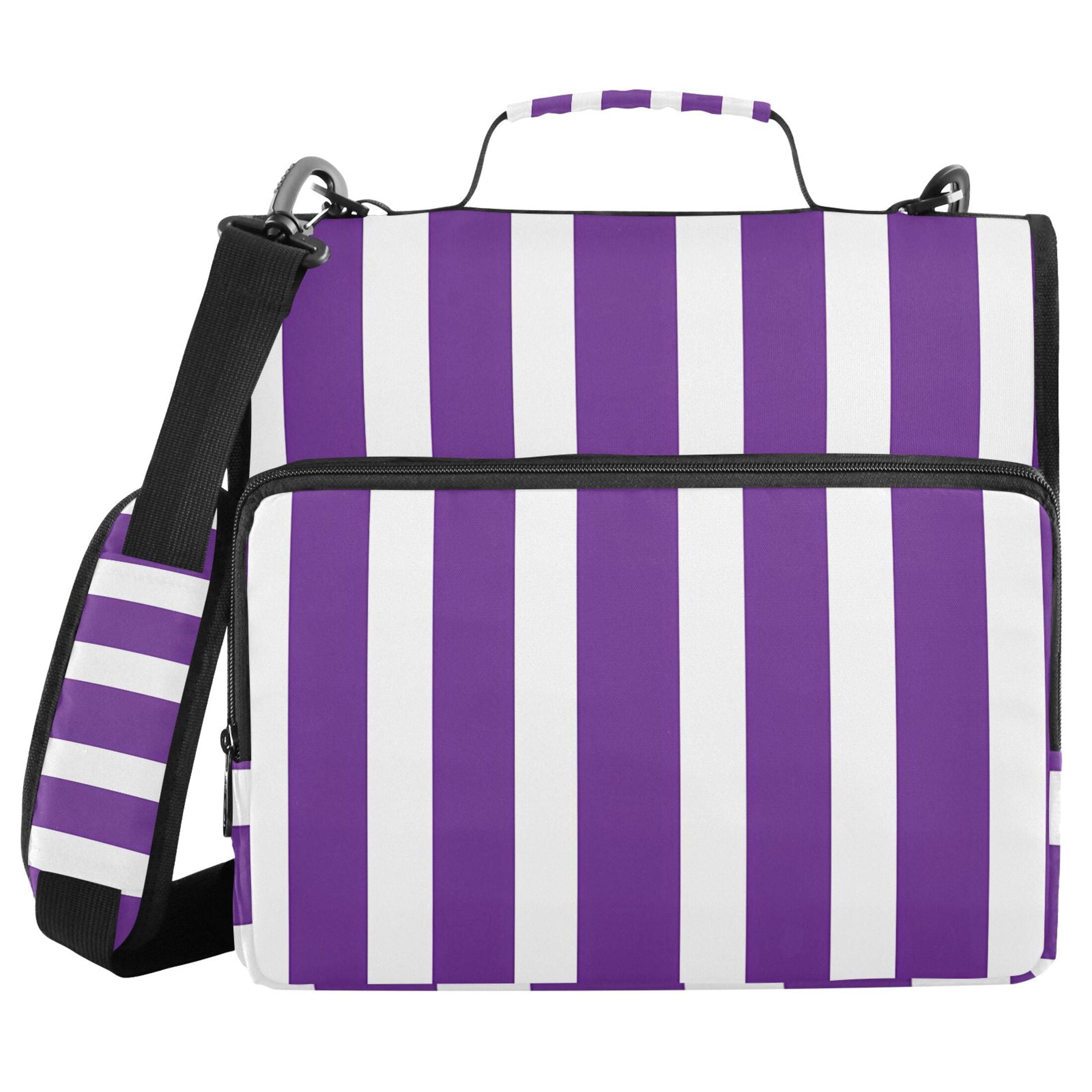 3 Ring Zipper Binder with Shoulder Strap Waterproof Trapper Keeper 2 Inch D-Ring 500 Sheets Capacity Modena Purple and White Striped