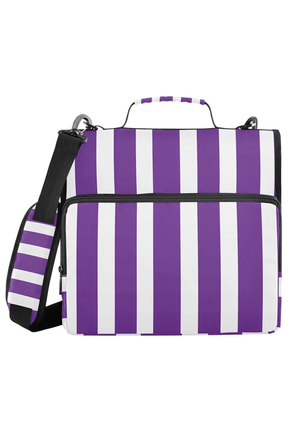 3 Ring Zipper Binder with Shoulder Strap Waterproof Trapper Keeper 2 Inch D-Ring 500 Sheets Capacity Modena Purple and White Striped