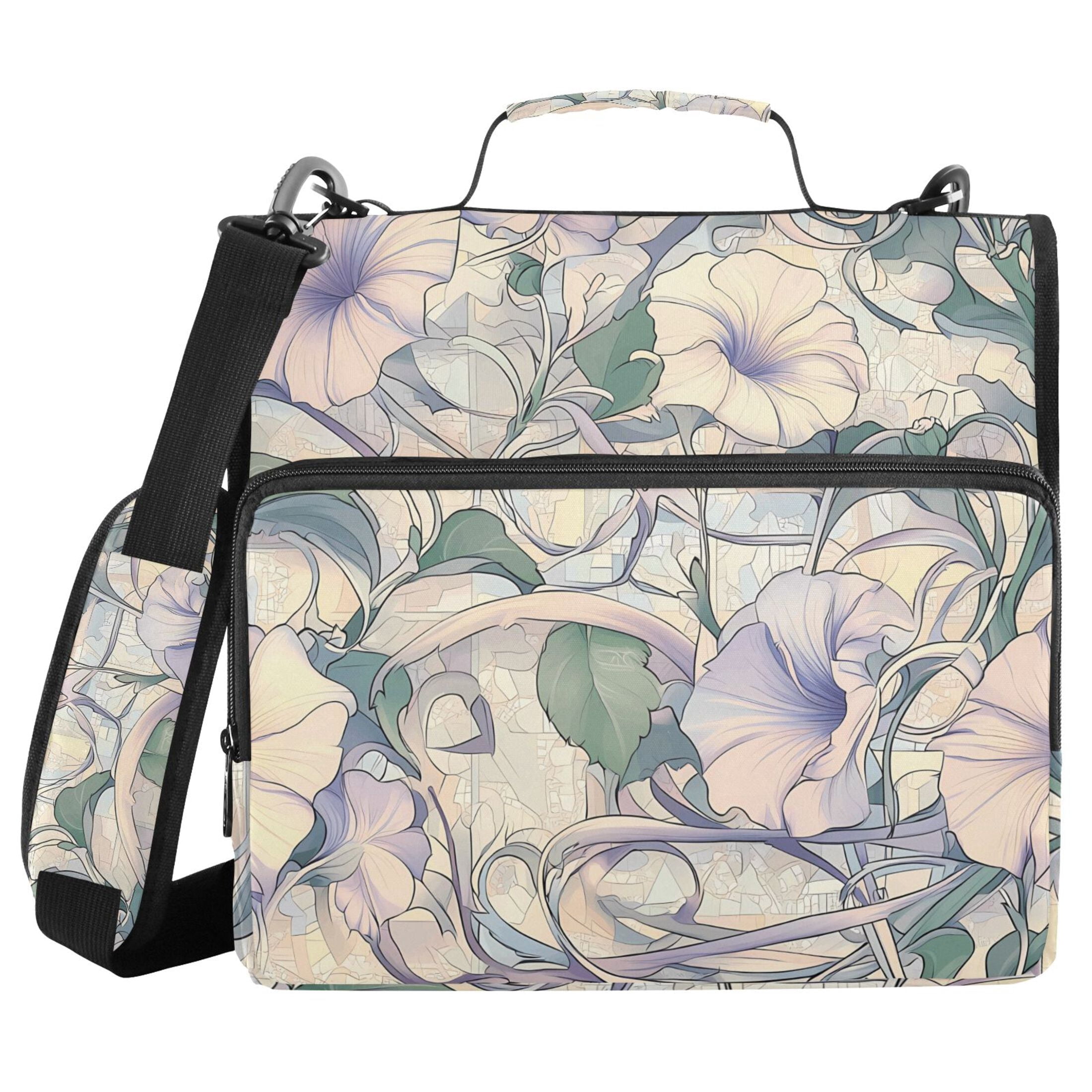 3 Ring Zipper Binder with Shoulder Strap Waterproof Trapper Keeper 2 Inch D-Ring 500 Sheets Capacity Morning Glory Flowers and Vines