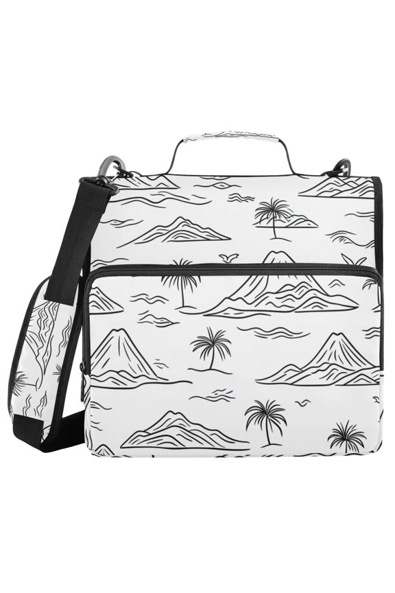 3 Ring Zipper Binder with Shoulder Strap Waterproof Trapper Keeper 2 Inch D-Ring 500 Sheets Capacity Mountains Waves Line Art