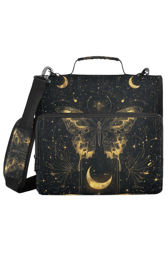 3 Ring Zipper Binder with Shoulder Strap Waterproof Trapper Keeper 2 Inch D-Ring 500 Sheets Capacity Mysterious Butterflies and Moon
