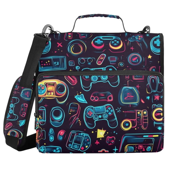 3 Ring Zipper Binder with Shoulder Strap Waterproof Trapper Keeper 1.5 Inch D-Ring 500 Sheets Capacity Neon Game Controllers