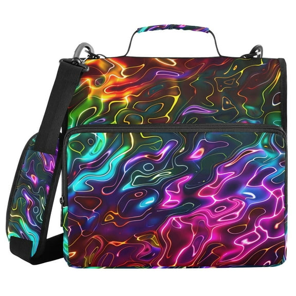 3 Ring Zipper Binder with Shoulder Strap Waterproof Trapper Keeper 1.5 Inch D-Ring 500 Sheets Capacity Neon Ripples