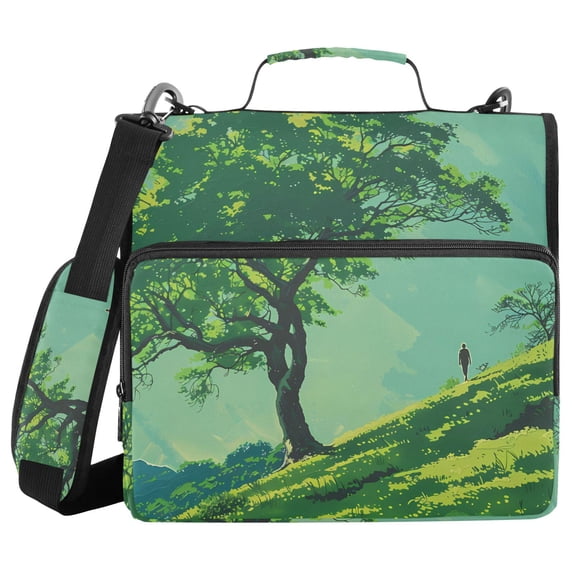 3 Ring Zipper Binder with Shoulder Strap Waterproof Trapper Keeper 1.5 Inch D-Ring 500 Sheets Capacity Oak Tree and Person Walk