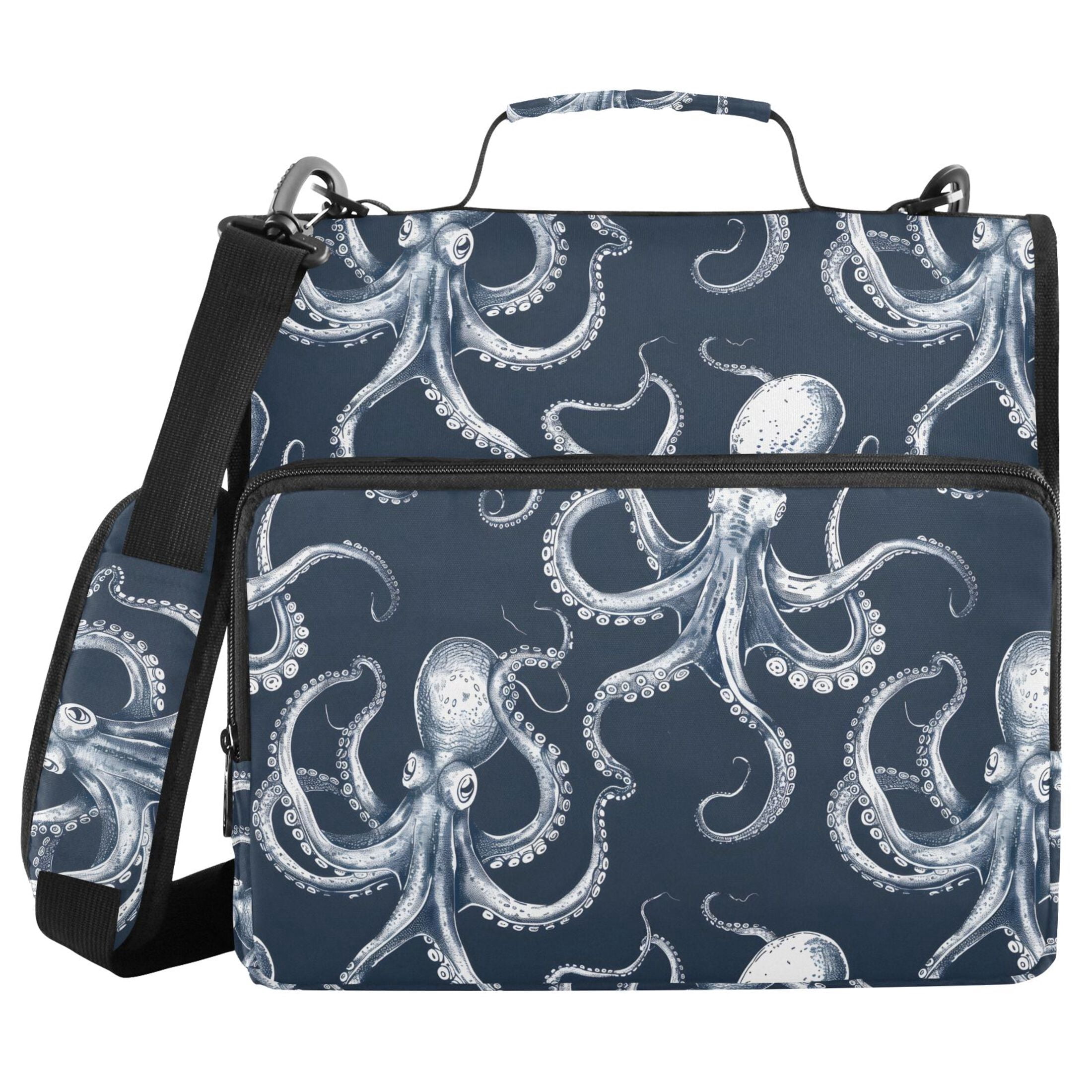 3 Ring Zipper Binder with Shoulder Strap Waterproof Trapper Keeper 2 Inch D-Ring 500 Sheets Capacity Octopus Sketchy