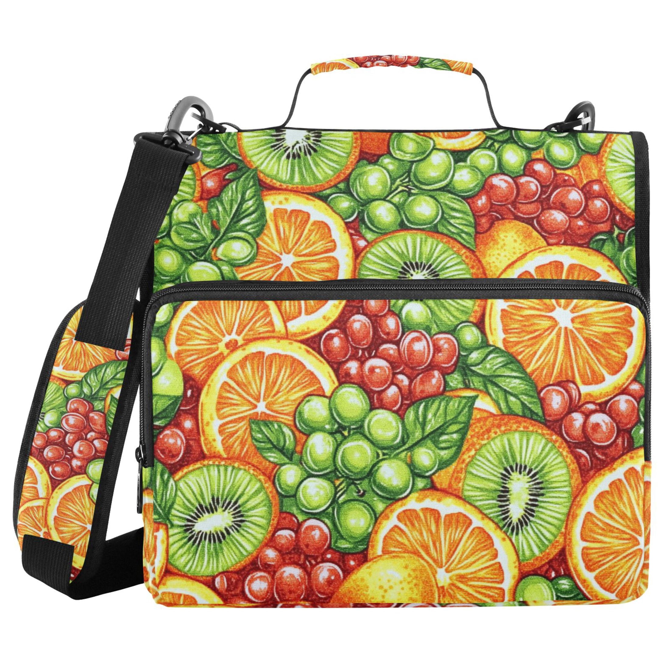 3 Ring Zipper Binder with Shoulder Strap Waterproof Trapper Keeper 2 Inch D-Ring 500 Sheets Capacity Oranges Kiwi Slices Grape