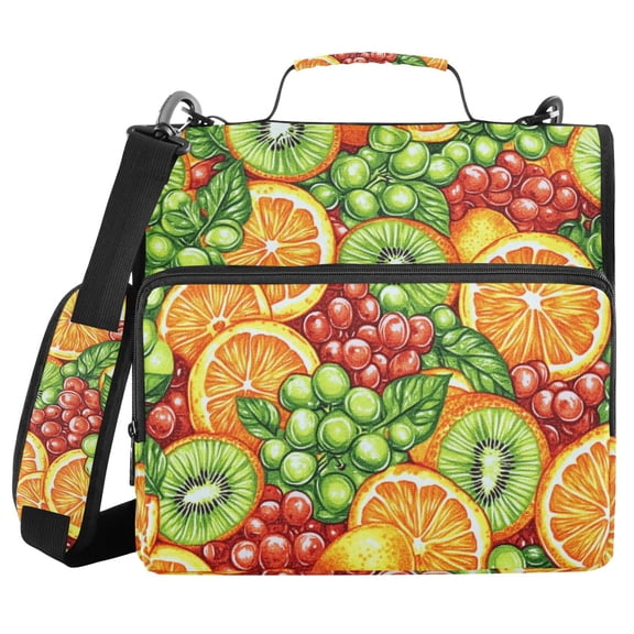 3 Ring Zipper Binder with Shoulder Strap Waterproof Trapper Keeper 2 Inch D-Ring 500 Sheets Capacity Oranges Kiwi Slices Grape