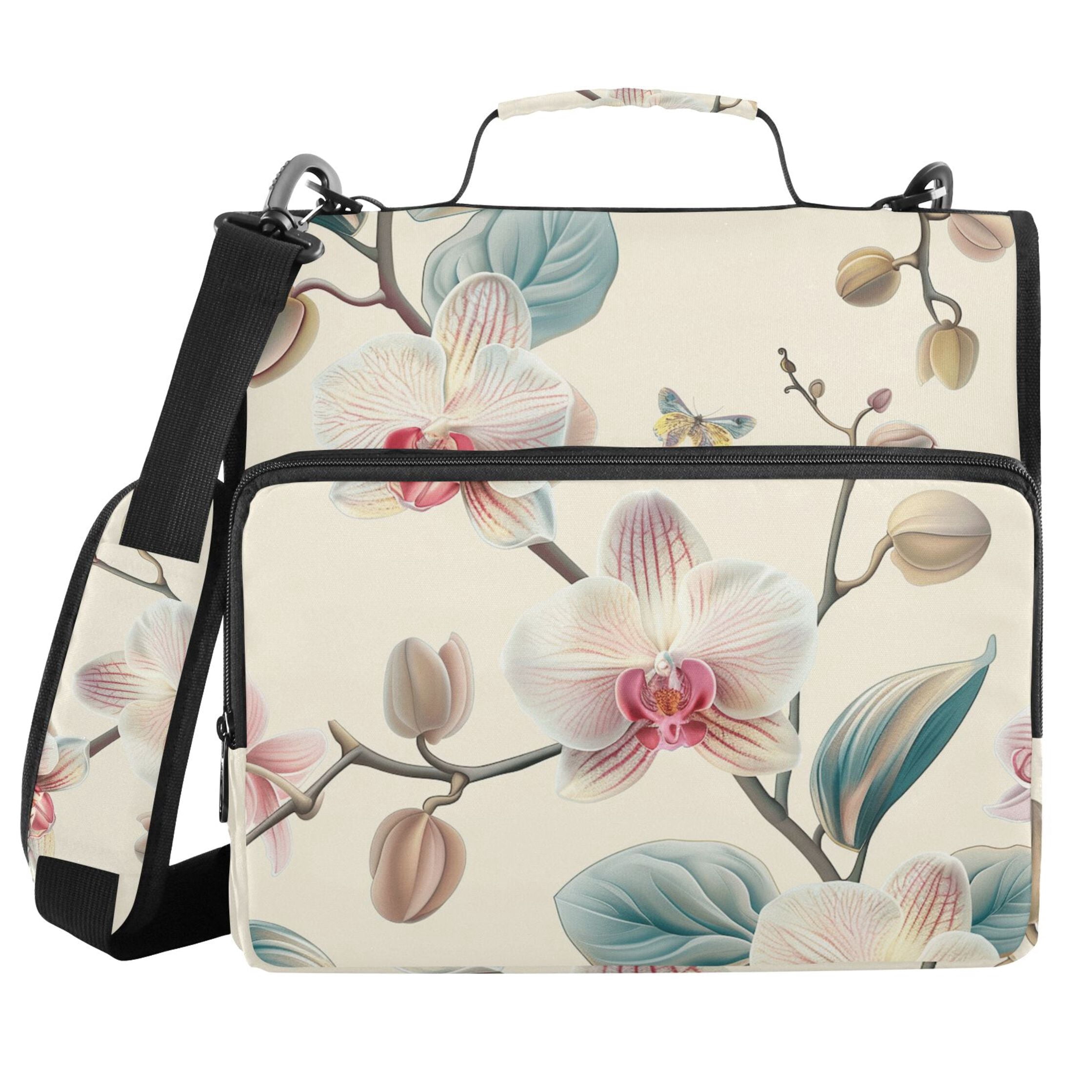 3 Ring Zipper Binder with Shoulder Strap Waterproof Trapper Keeper 2 Inch D-Ring 500 Sheets Capacity Orchid Flower and Butterfly