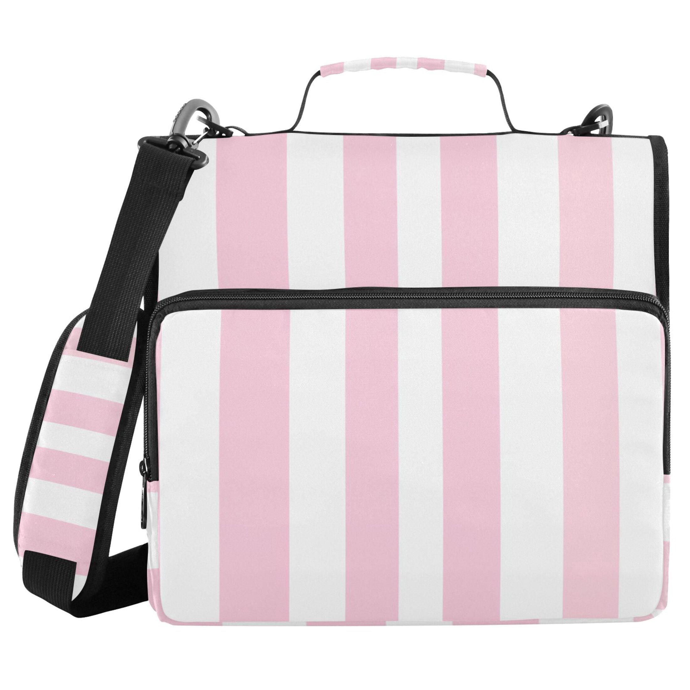 3 Ring Zipper Binder with Shoulder Strap Waterproof Trapper Keeper 2 Inch D-Ring 500 Sheets Capacity Pale Pink and White Striped