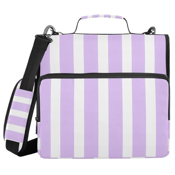 3 Ring Zipper Binder with Shoulder Strap Waterproof Trapper Keeper 1.5 Inch D-Ring 500 Sheets Capacity Pale Violet and White Striped