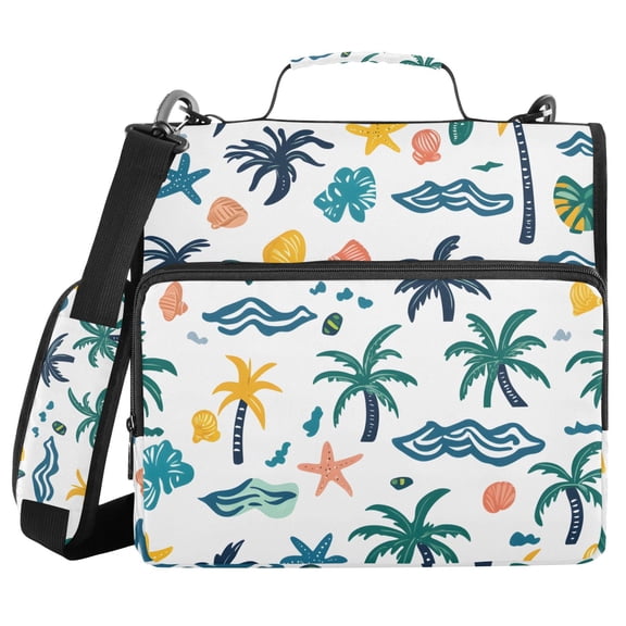 3 Ring Zipper Binder with Shoulder Strap Waterproof Trapper Keeper 2 Inch D-Ring 500 Sheets Capacity Palm Trees Shells Wave