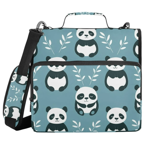 3 Ring Zipper Binder with Shoulder Strap Waterproof Trapper Keeper 1.5 Inch D-Ring 500 Sheets Capacity Pandas Sitting and Leaf
