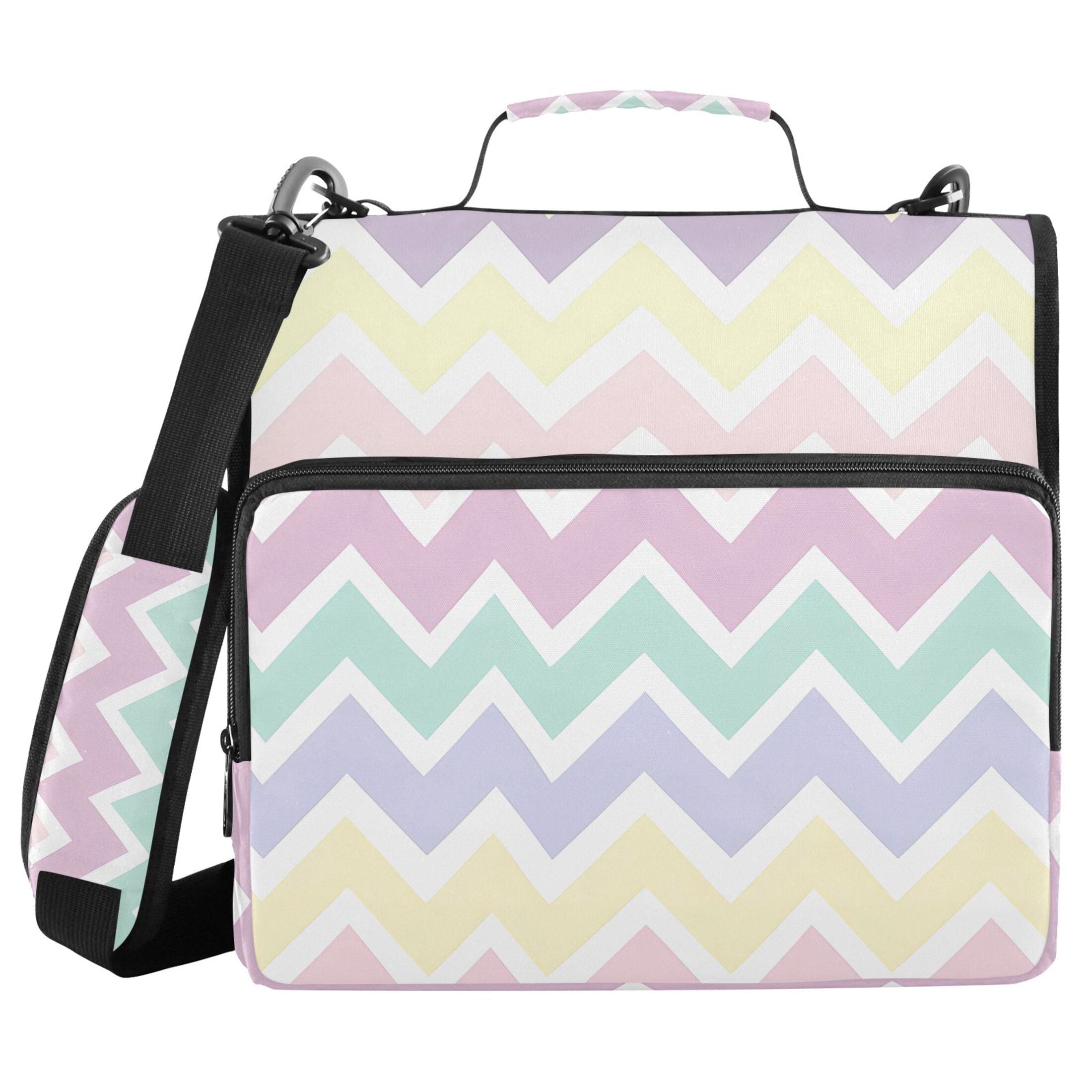 3 Ring Zipper Binder with Shoulder Strap Waterproof Trapper Keeper 2 Inch D-Ring 500 Sheets Capacity Pastel Colored Chevron