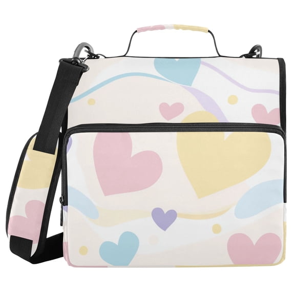 3 Ring Zipper Binder with Shoulder Strap Waterproof Trapper Keeper 2 Inch D-Ring 500 Sheets Capacity Pastel Cute Hearts and Ribbons