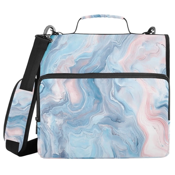3 Ring Zipper Binder with Shoulder Strap Waterproof Trapper Keeper 2 Inch D-Ring 500 Sheets Capacity Pastel Pink Blue Marble