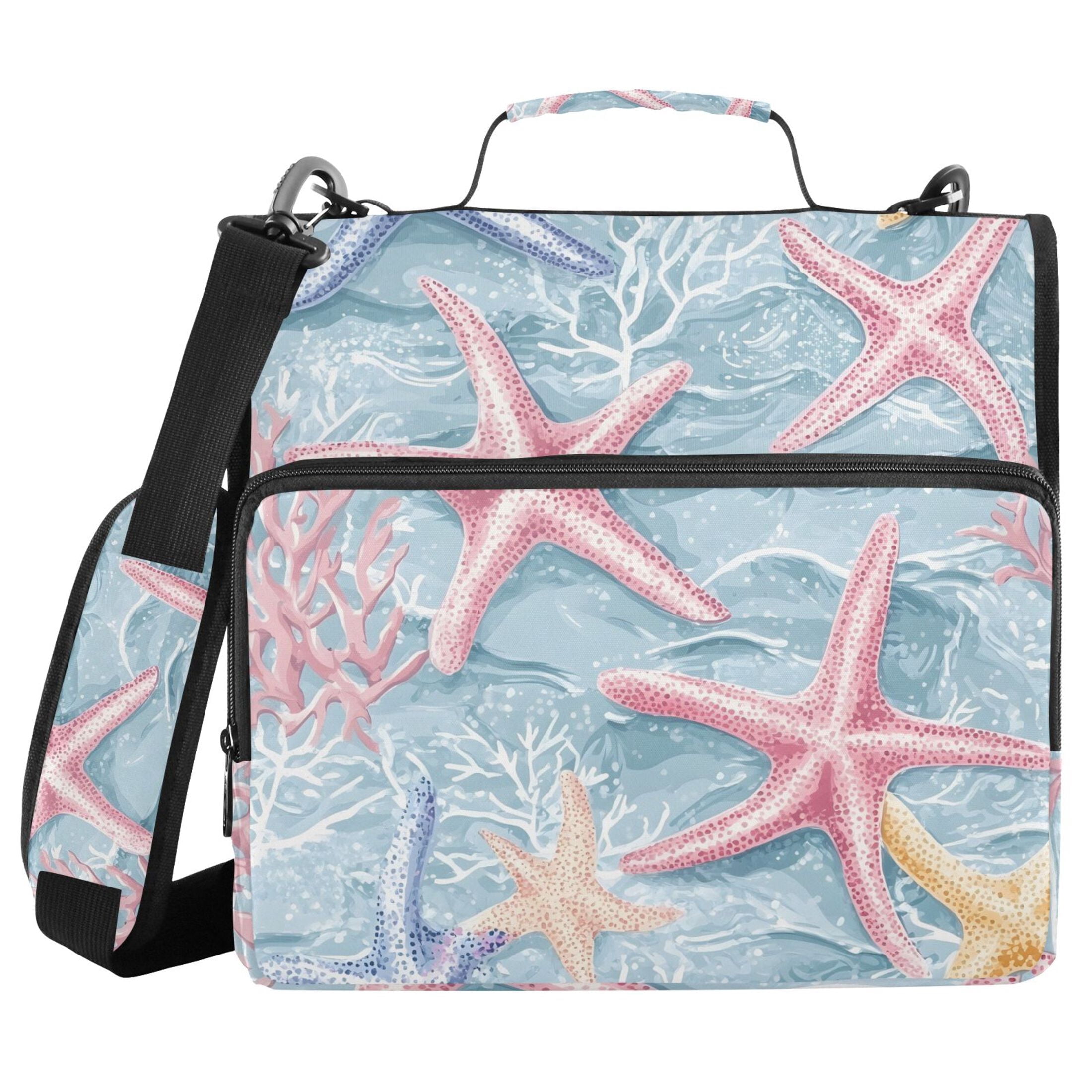 3 Ring Zipper Binder with Shoulder Strap Waterproof Trapper Keeper 2 Inch D-Ring 500 Sheets Capacity Pastel Starfish Corals