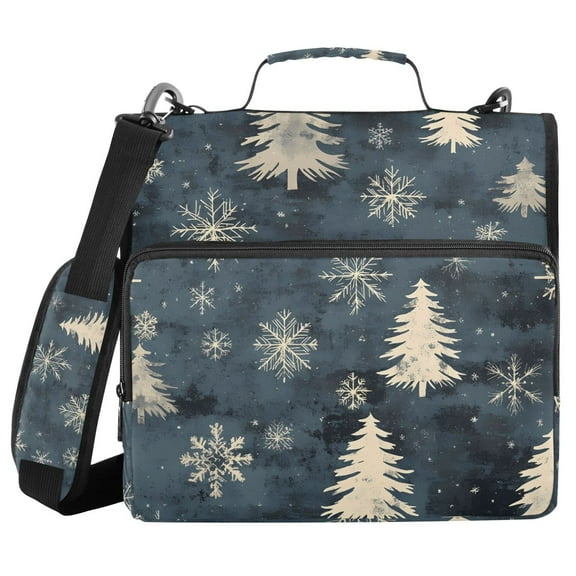 3 Ring Zipper Binder with Shoulder Strap Waterproof Trapper Keeper 1.5 Inch D-Ring 500 Sheets Capacity Pine Tree and Snow