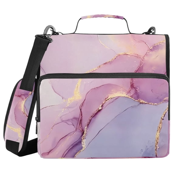 3 Ring Zipper Binder with Shoulder Strap Waterproof Trapper Keeper 2 Inch D-Ring 500 Sheets Capacity Pink Gold Purple Marble