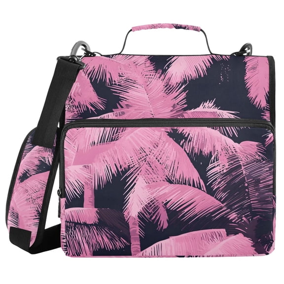 3 Ring Zipper Binder with Shoulder Strap Waterproof Trapper Keeper 2 Inch D-Ring 500 Sheets Capacity Pink Palm Tree on Black