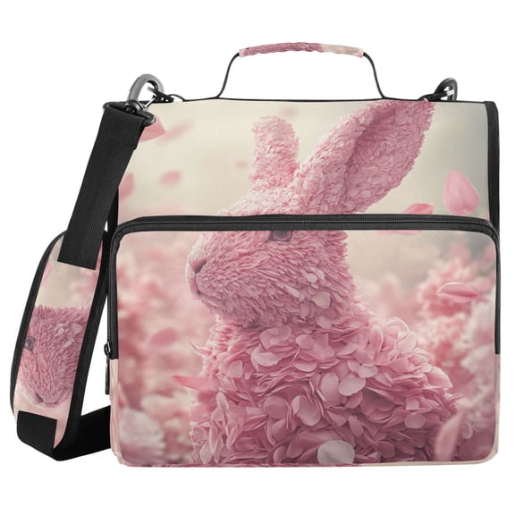 3 Ring Zipper Binder with Shoulder Strap Waterproof Trapper Keeper 2 Inch D-Ring 500 Sheets Capacity Pink Rabbit Made Of Petals