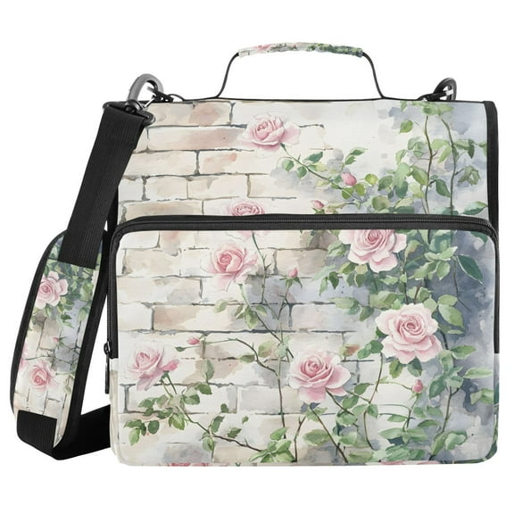 3 Ring Zipper Binder with Shoulder Strap Waterproof Trapper Keeper 1.5 Inch D-Ring 500 Sheets Capacity Pink Roses Climbing on Wall