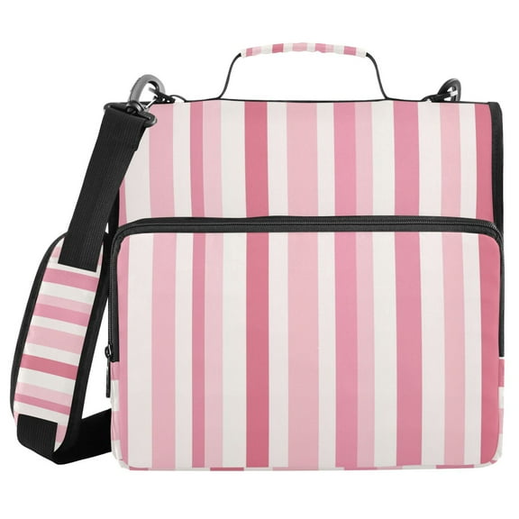 3 Ring Zipper Binder with Shoulder Strap Waterproof Trapper Keeper 1.5 Inch D-Ring 500 Sheets Capacity Pink Striped