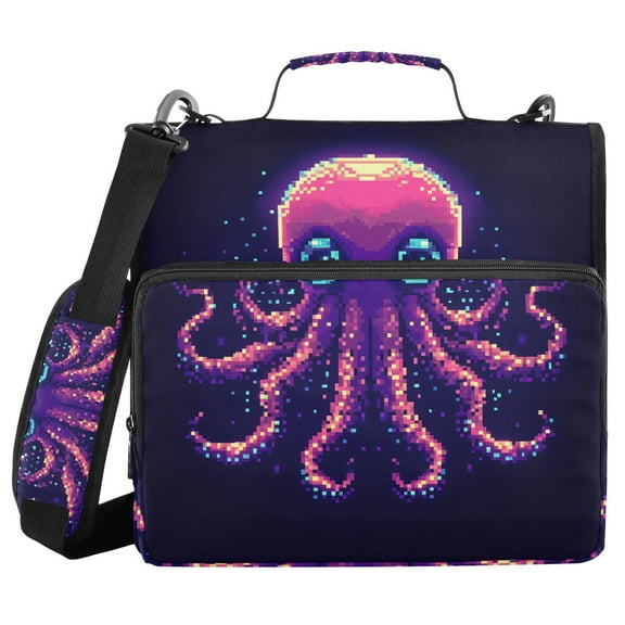 3 Ring Zipper Binder with Shoulder Strap Waterproof Trapper Keeper 1.5 Inch D-Ring 500 Sheets Capacity Pixel Octopus