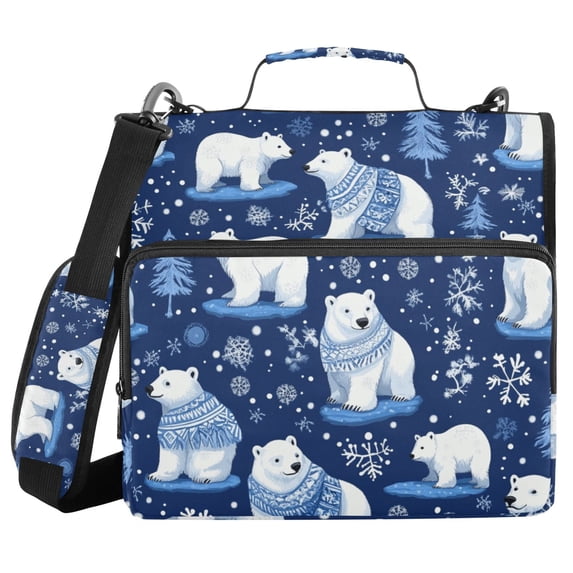 3 Ring Zipper Binder with Shoulder Strap Waterproof Trapper Keeper 2 Inch D-Ring 500 Sheets Capacity Polar Bears Wearing Sweaters