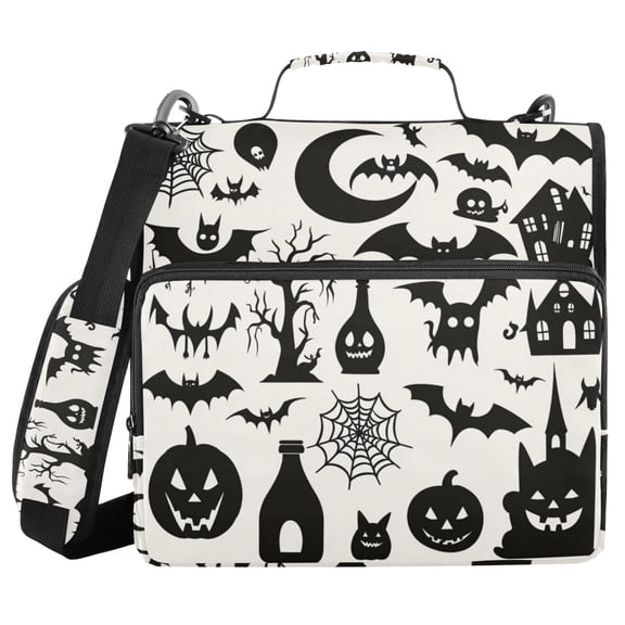 3 Ring Zipper Binder with Shoulder Strap Waterproof Trapper Keeper 2 Inch D-Ring 500 Sheets Capacity Pumpkins Bats Spiderweb Churches